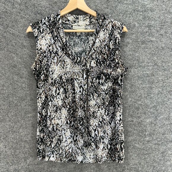 Dana Buchman Blouse Women S Small Black Animal Print V-Neck Sleeveless Casual - Picture 1 of 7